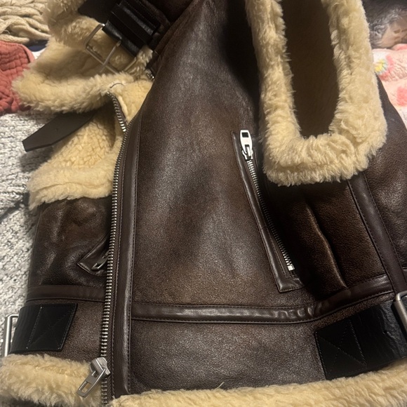 Zara Dark Brown Leather Vest with Cream Shearling - Picture 5 of 7